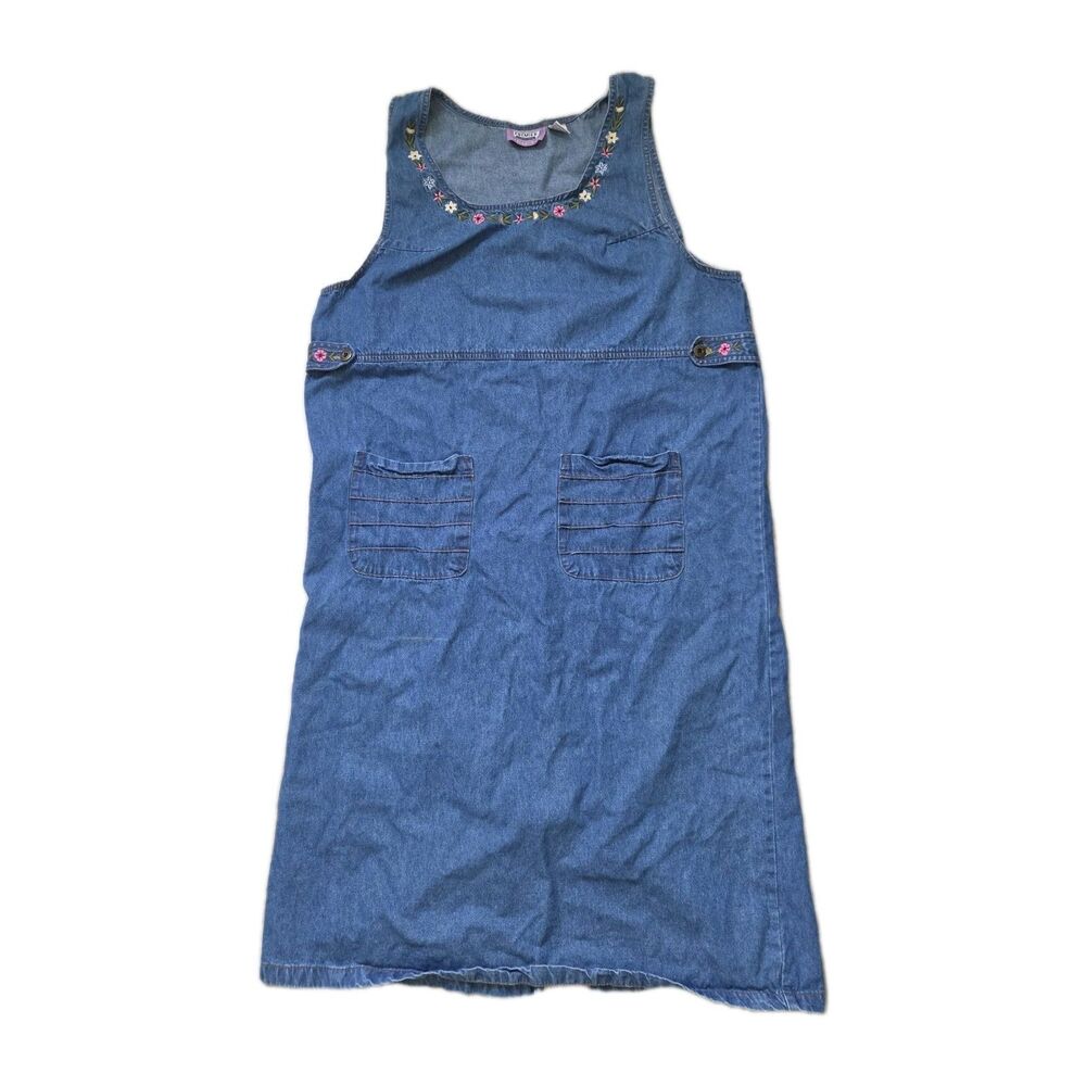 Premier International Plus Denim Jumper Dress Womens 2X Floral Embroidered GUC